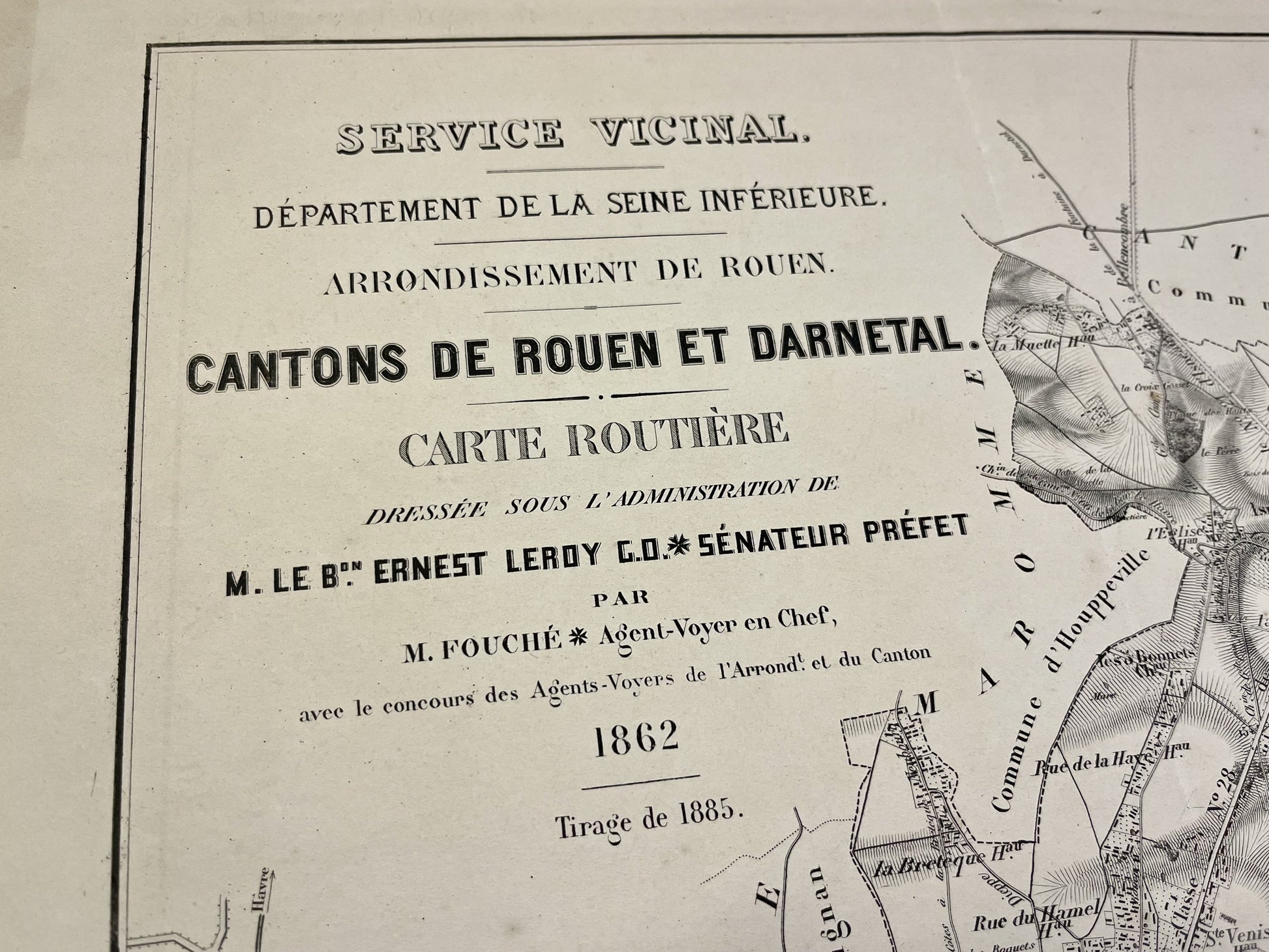 Détail de la carte ancienne de Rouen et Darnetal en Normandie