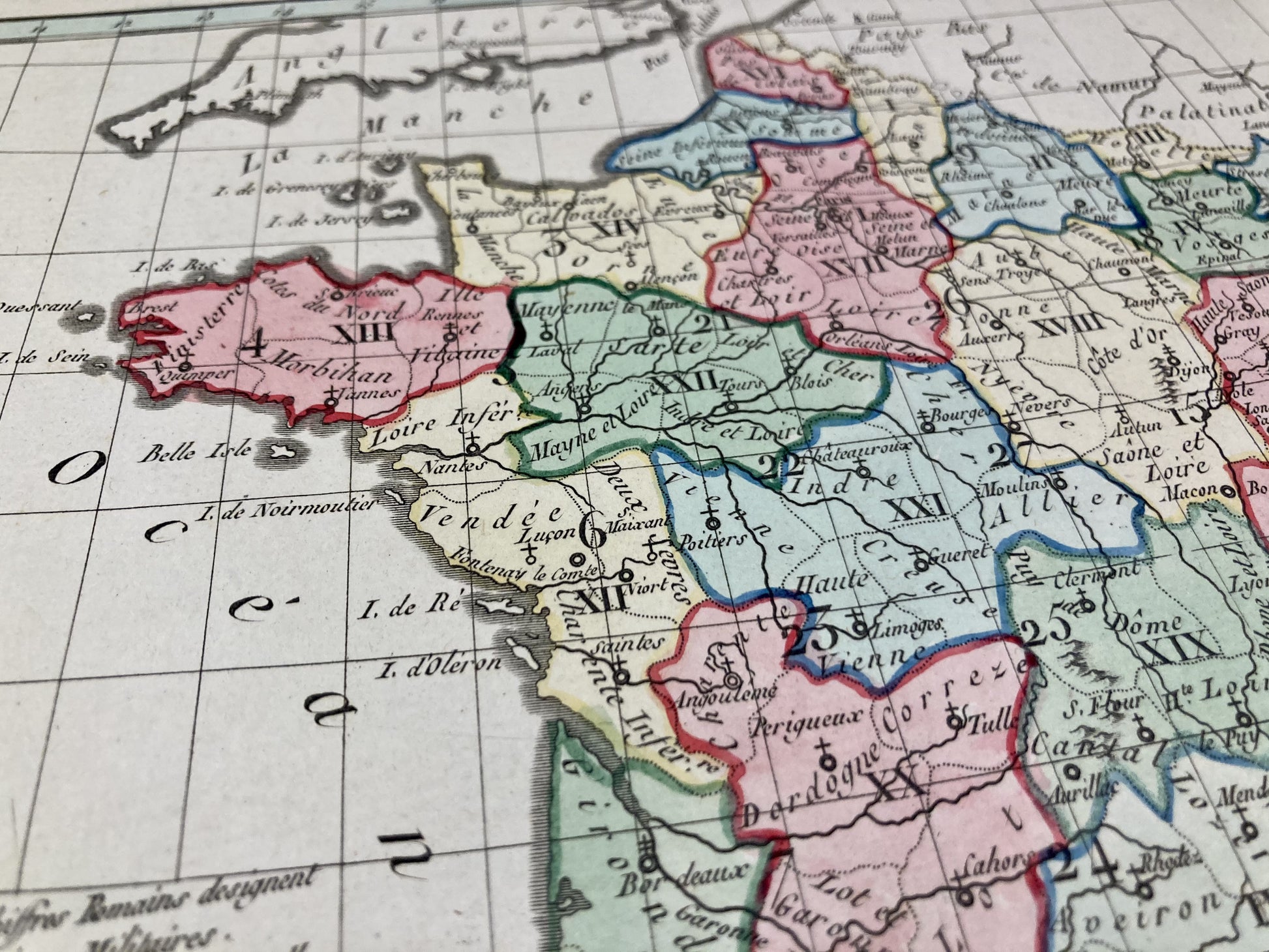 Détail de la carte ancienne de la France et ses divisions militaires