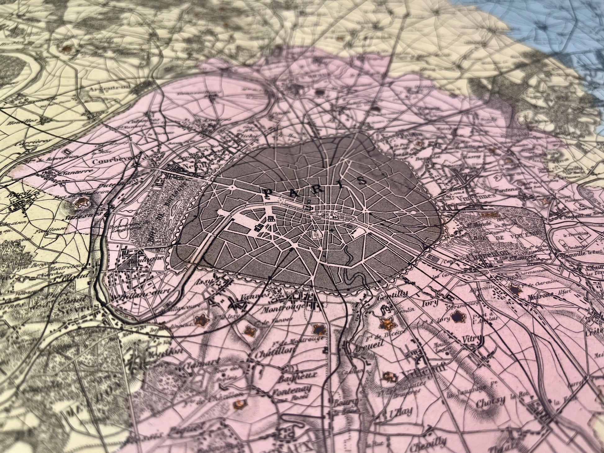 Détail de la carte ancienne des environs de Paris et ses forts par Migeon
