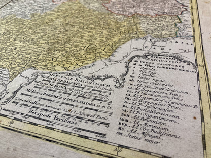 Légende de la carte ancienne de la Tchéquie par les Héritiers Homann - 1748