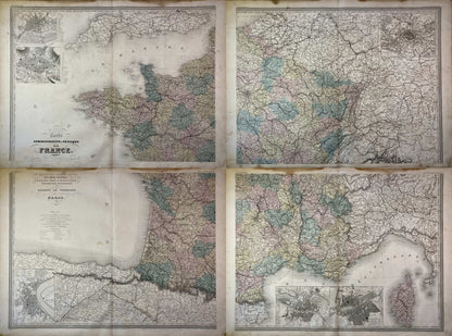 4 cartes anciennes de la France par A.H. Dufour