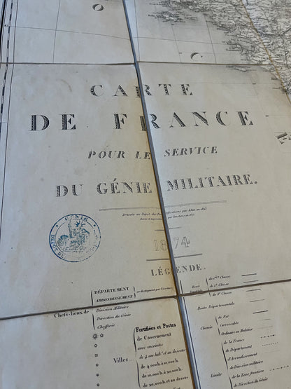 Grande carte ancienne France Genie Militaire