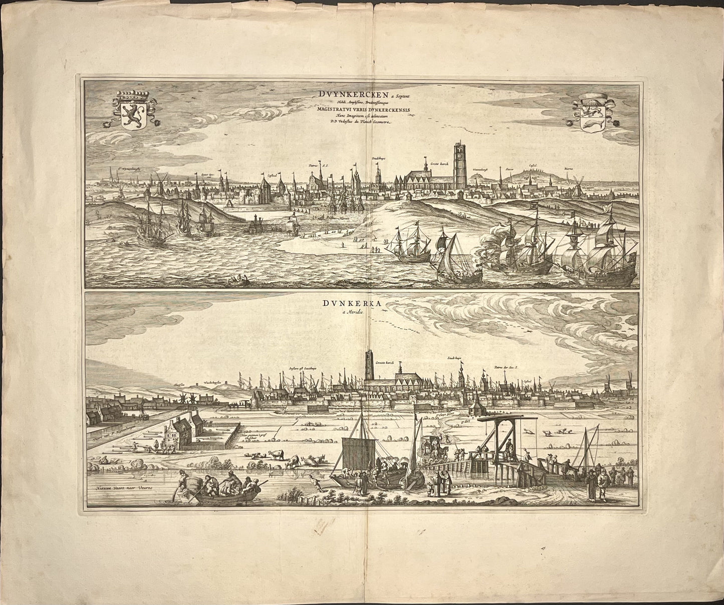 Gravure ancienne vue Dunkerque