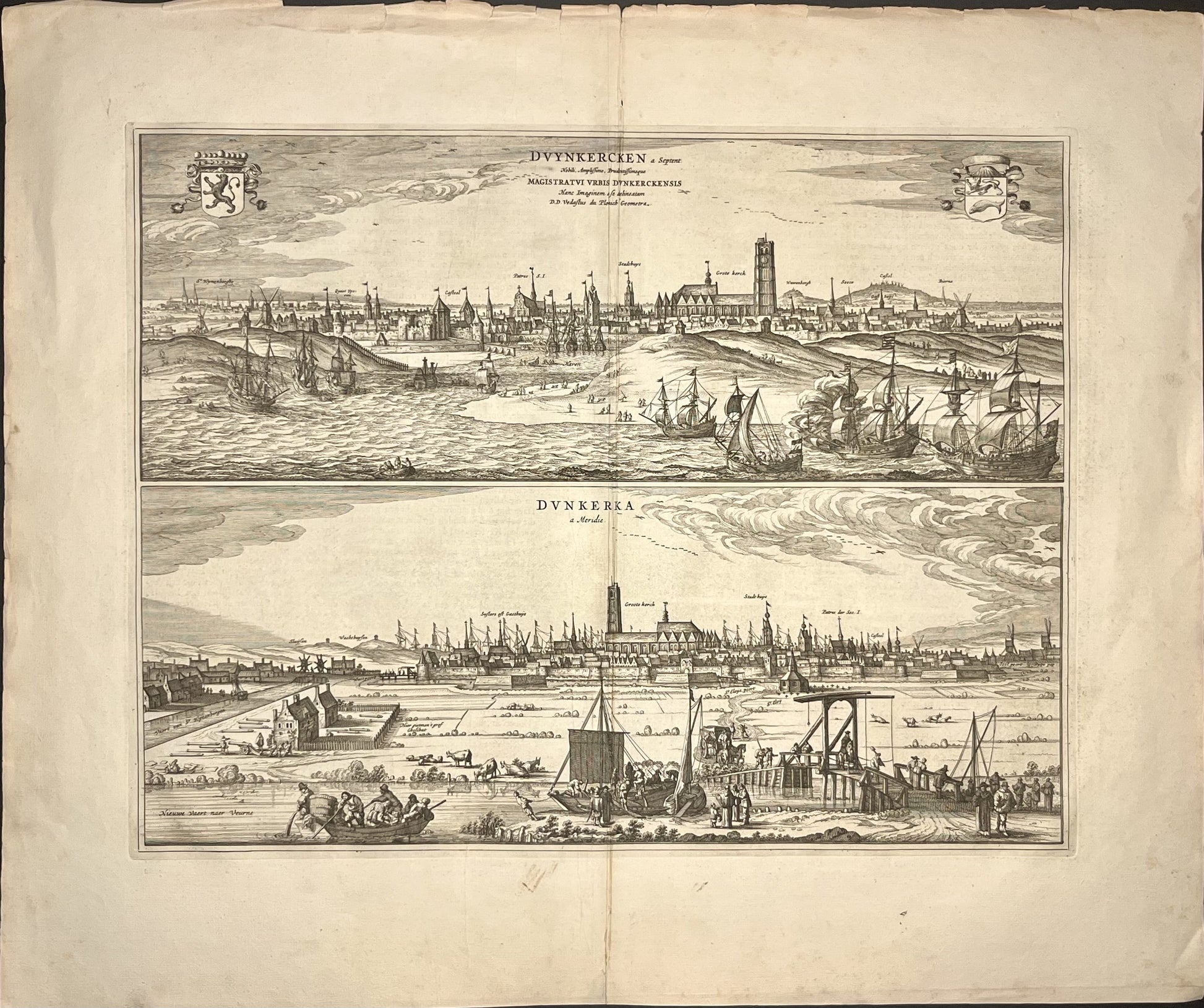 Gravure ancienne vue Dunkerque