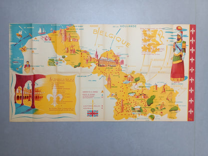Vintage tourist map of Northern France circa 1950