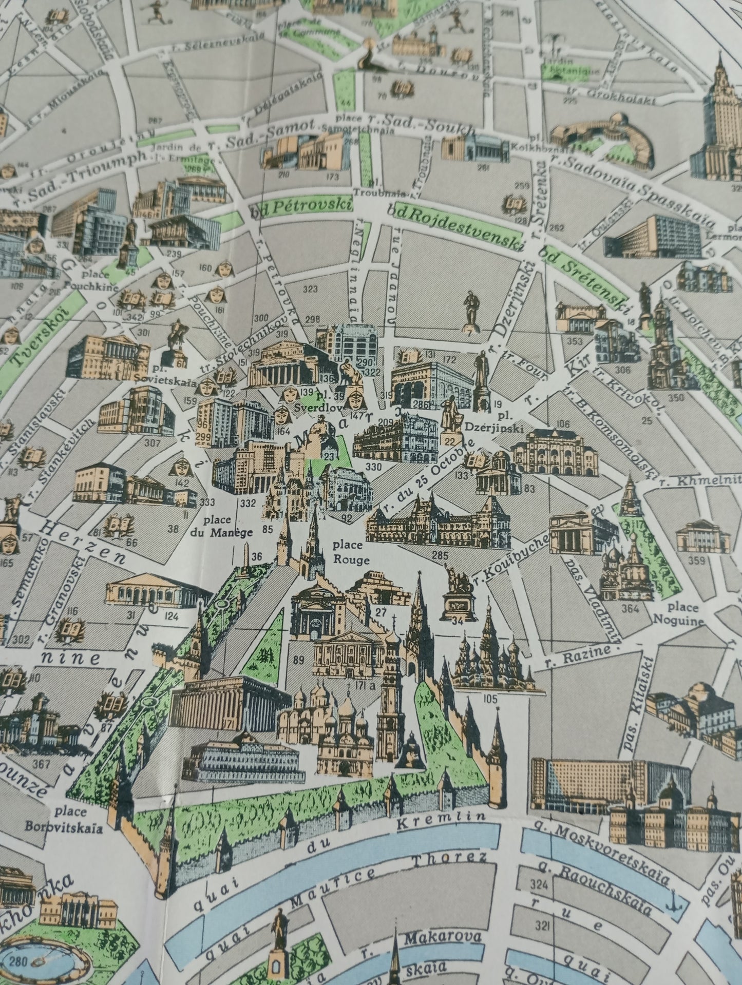 Illustrated tourist map of Moscow - French version ca. 1960