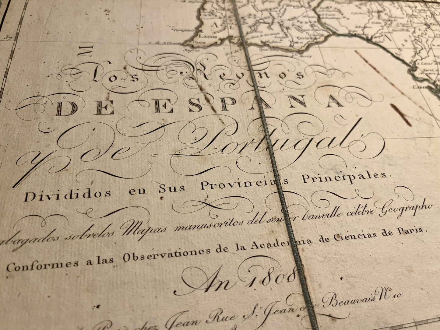 Carte ancienne de l'Espagne et du Portugal par l'Académie des Sciences - 1808