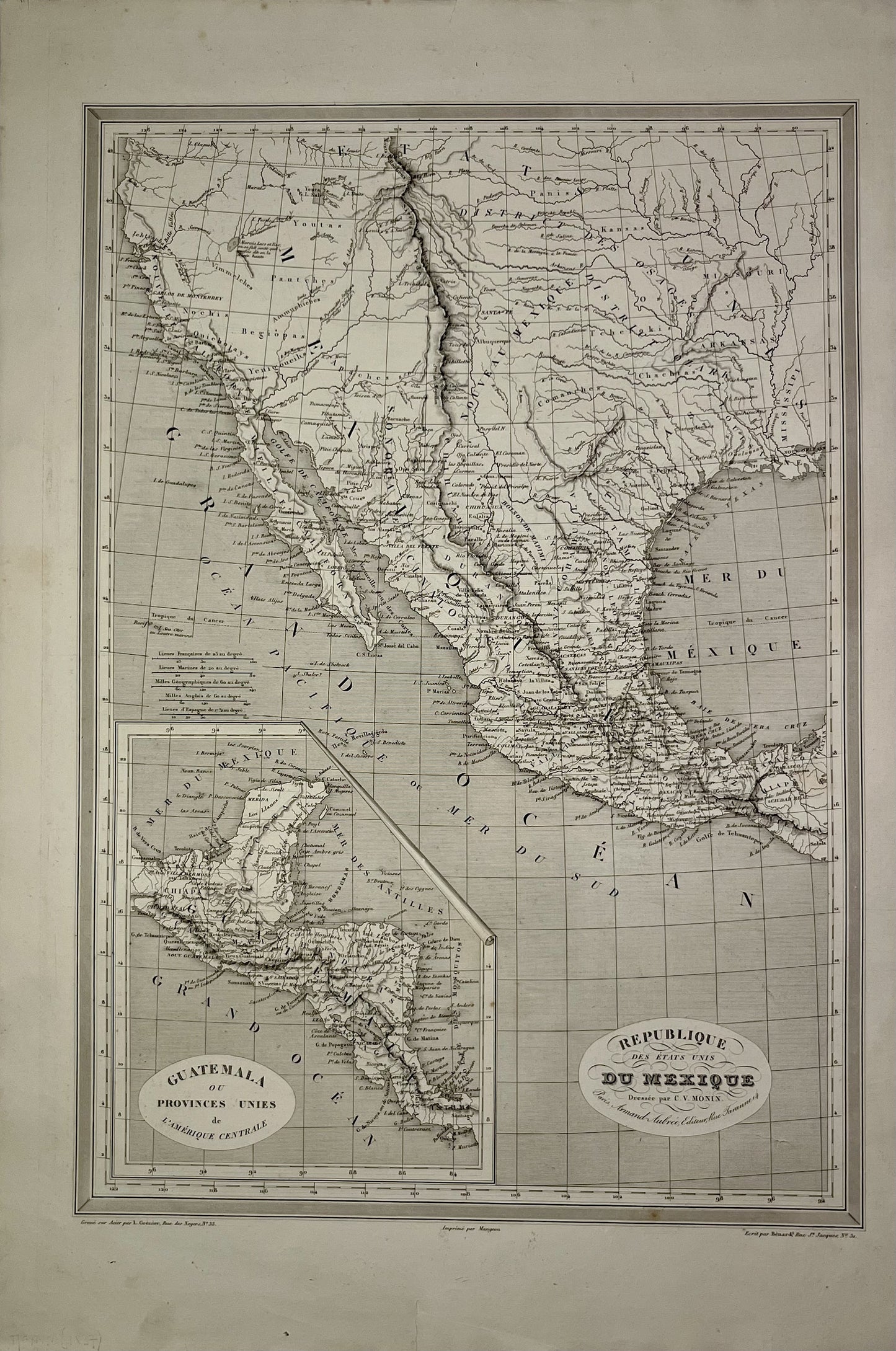 Carte ancienne du Mexique par C.V. Monin - ca. 1860