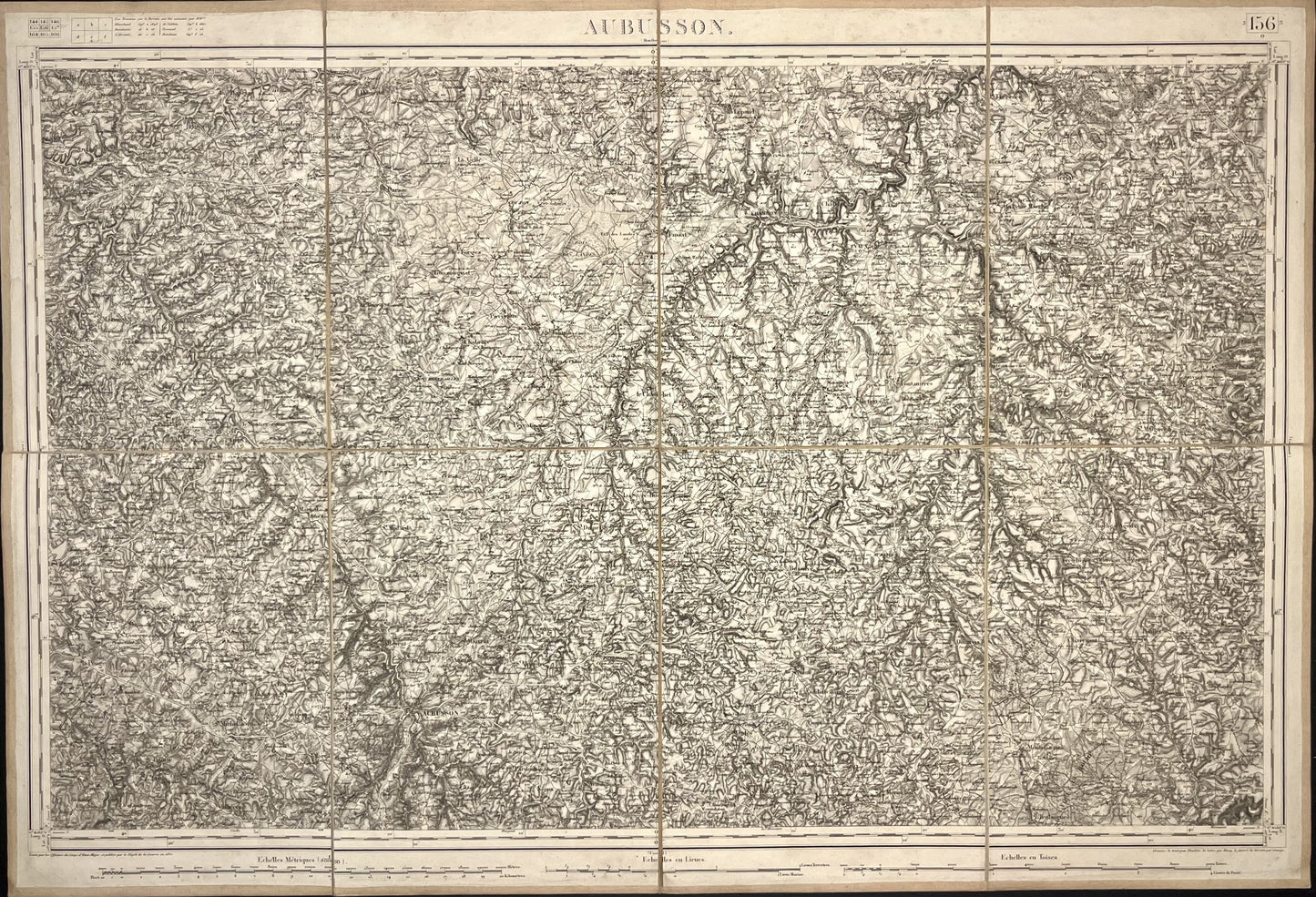 Carte ancienne d'Aubusson et ses environs par le Dépôt de la Guerre - 1852
