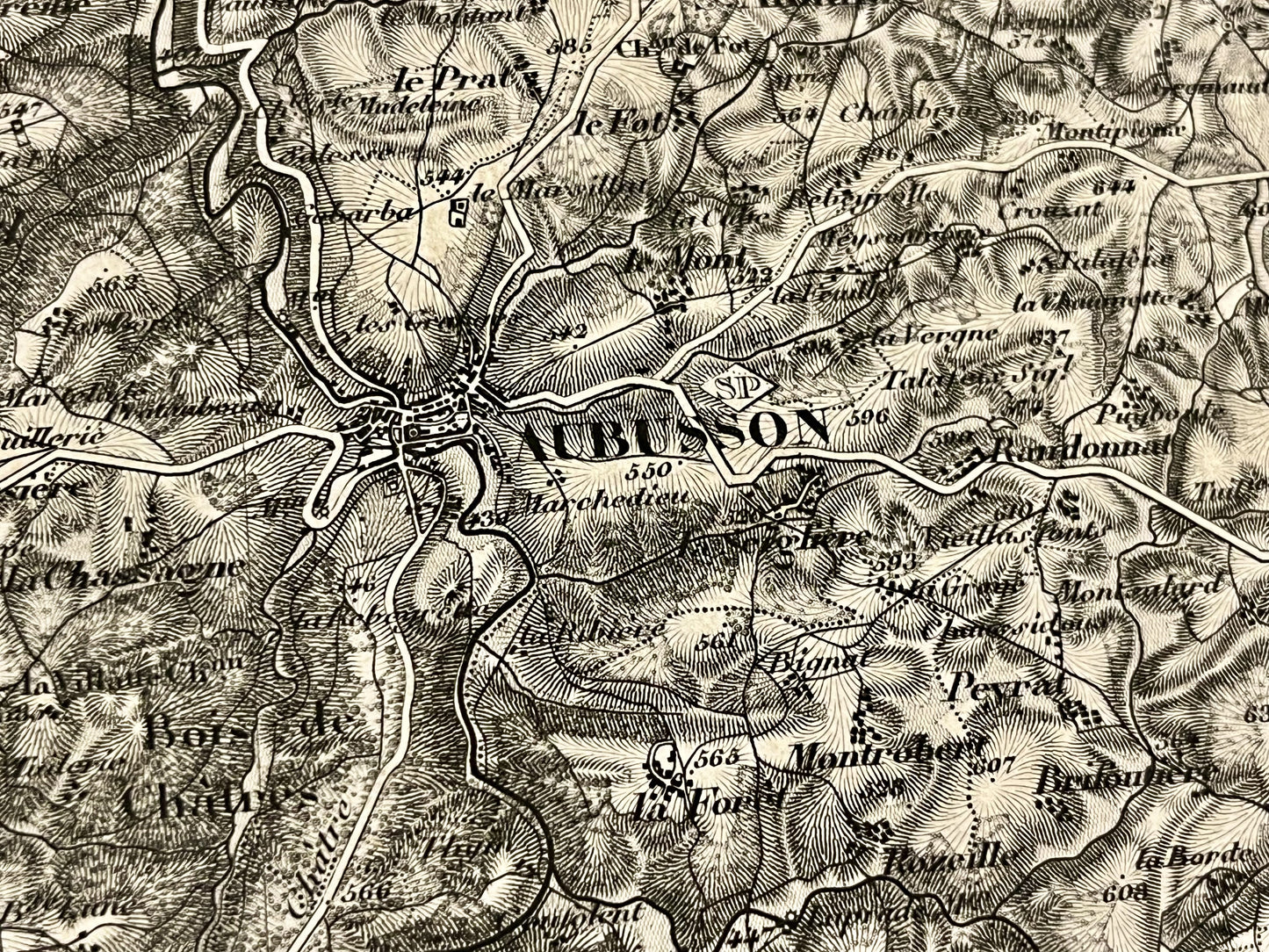 Carte ancienne d'Aubusson et ses environs par le Dépôt de la Guerre - 1852