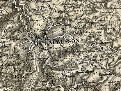 Carte ancienne d'Aubusson et ses environs par le Dépôt de la Guerre - 1852