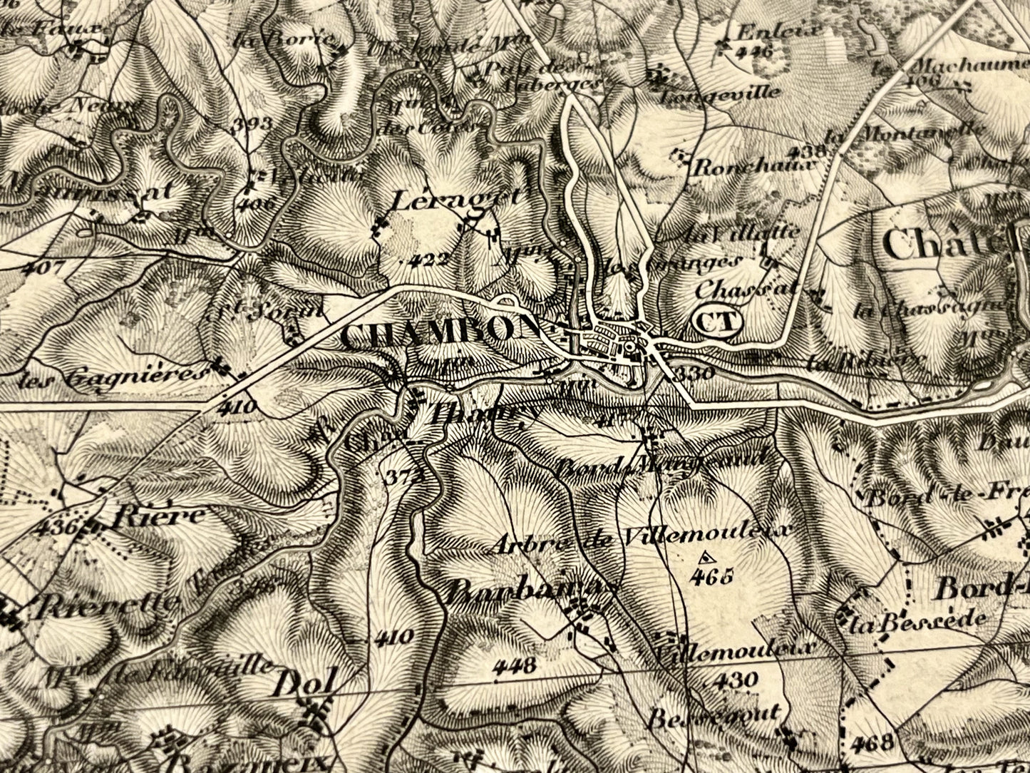 Carte ancienne d'Aubusson et ses environs par le Dépôt de la Guerre - 1852