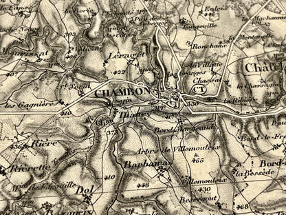 Carte ancienne d'Aubusson et ses environs par le Dépôt de la Guerre - 1852
