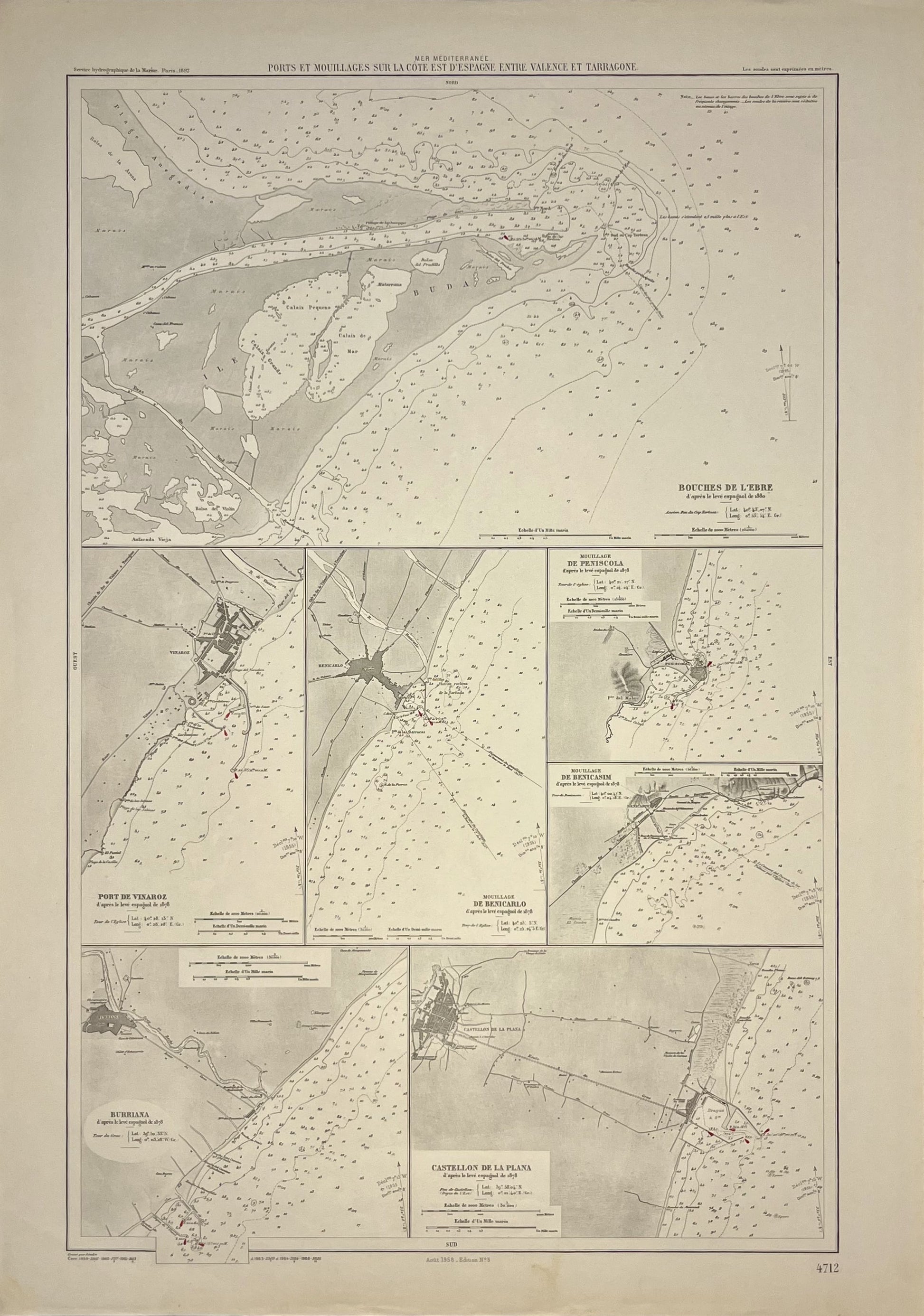 Mapo antigua purtos entra valencia y tarragone