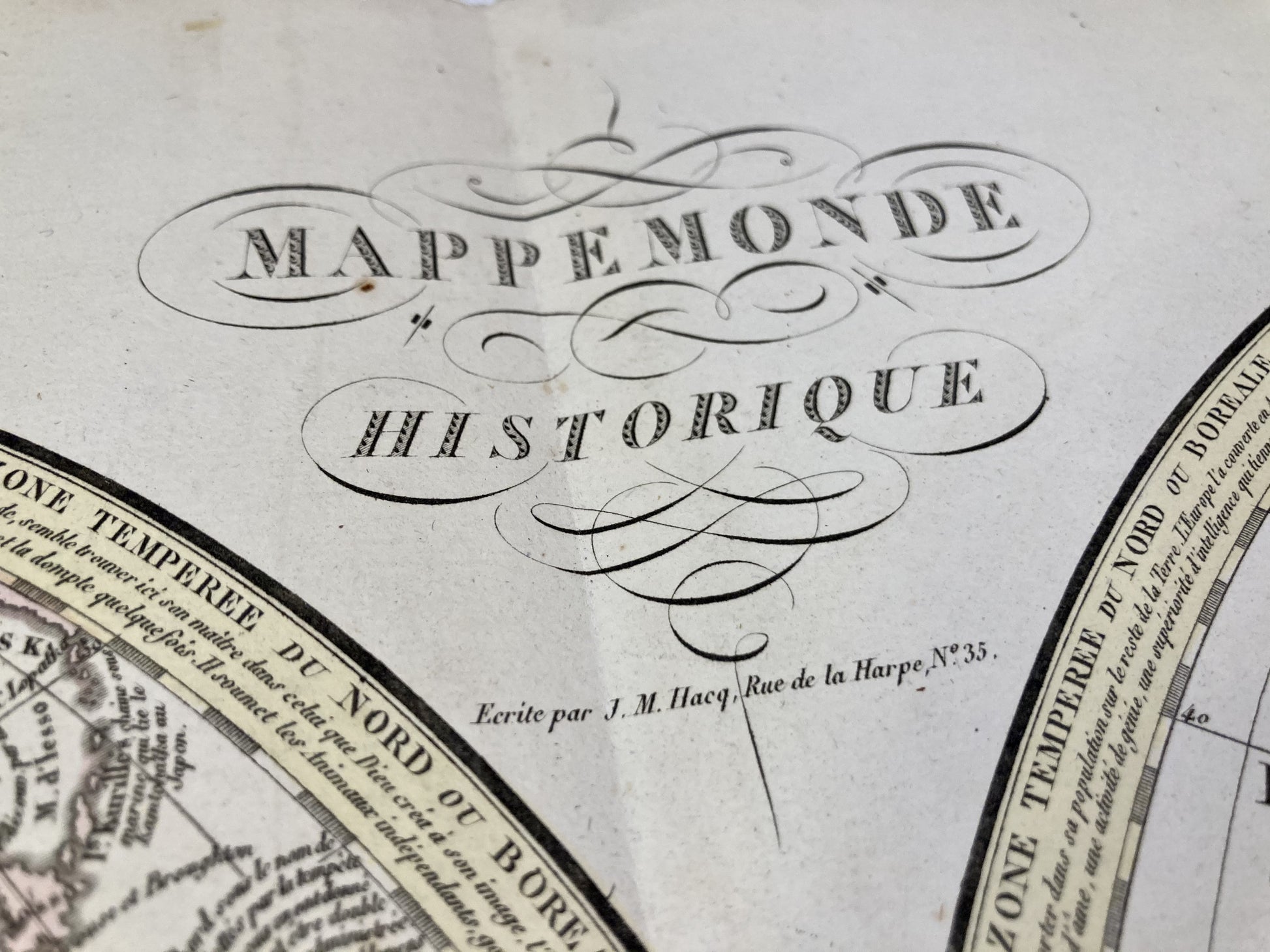 Cartouche de la mappemonde ancienne par Las Cases et Renouard