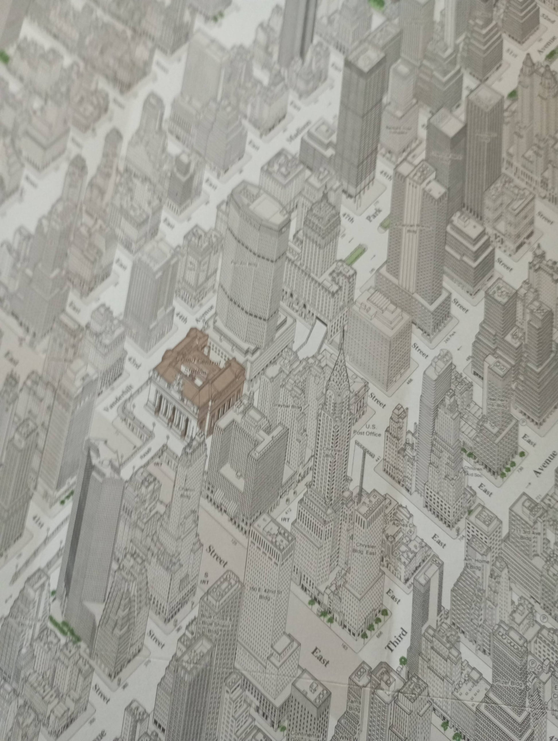 Plan rétro illustré et géographique de Midtown Manhattan, New York, par Constantine Anderson - 1980