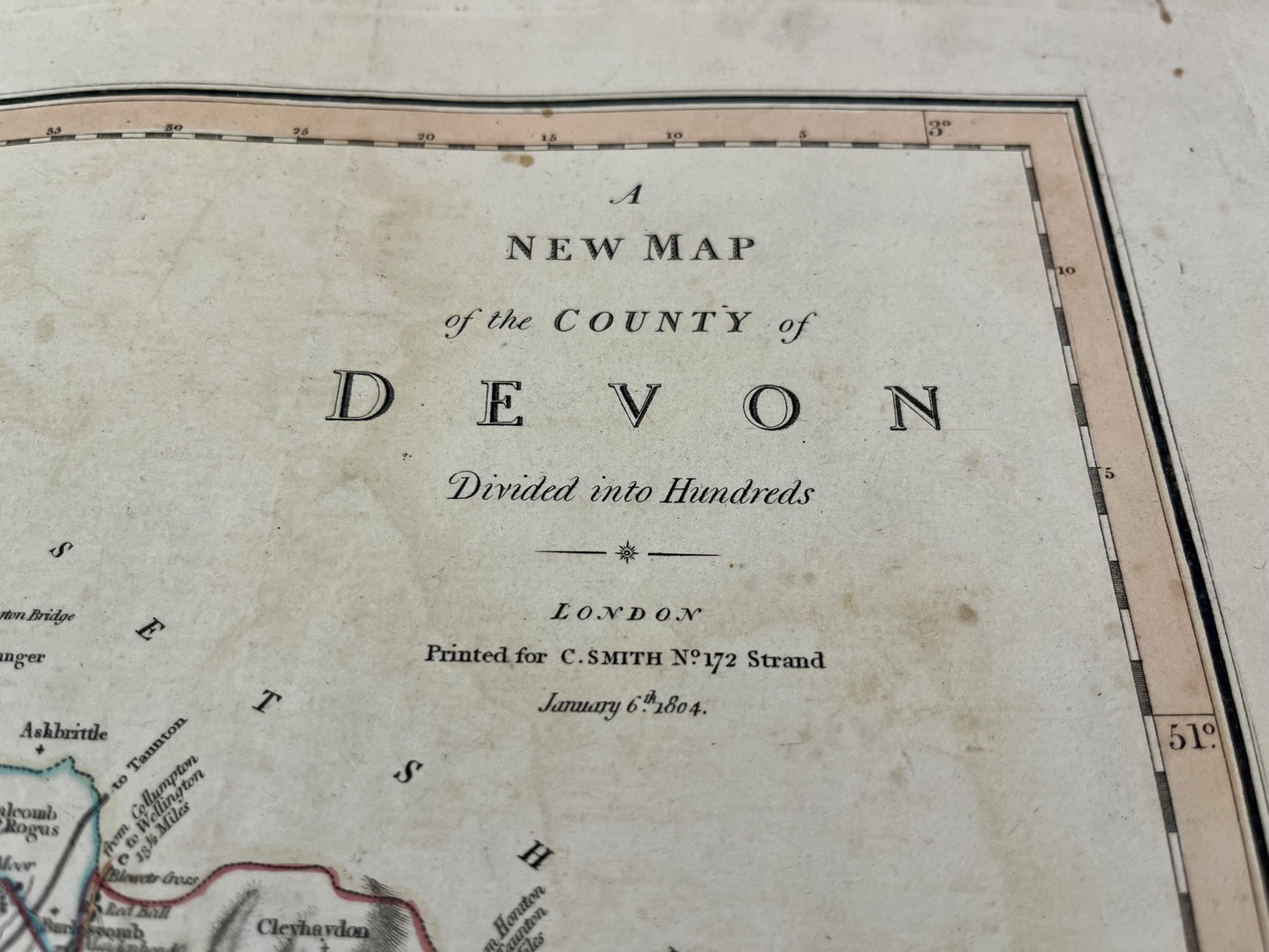 Old map Devon county England