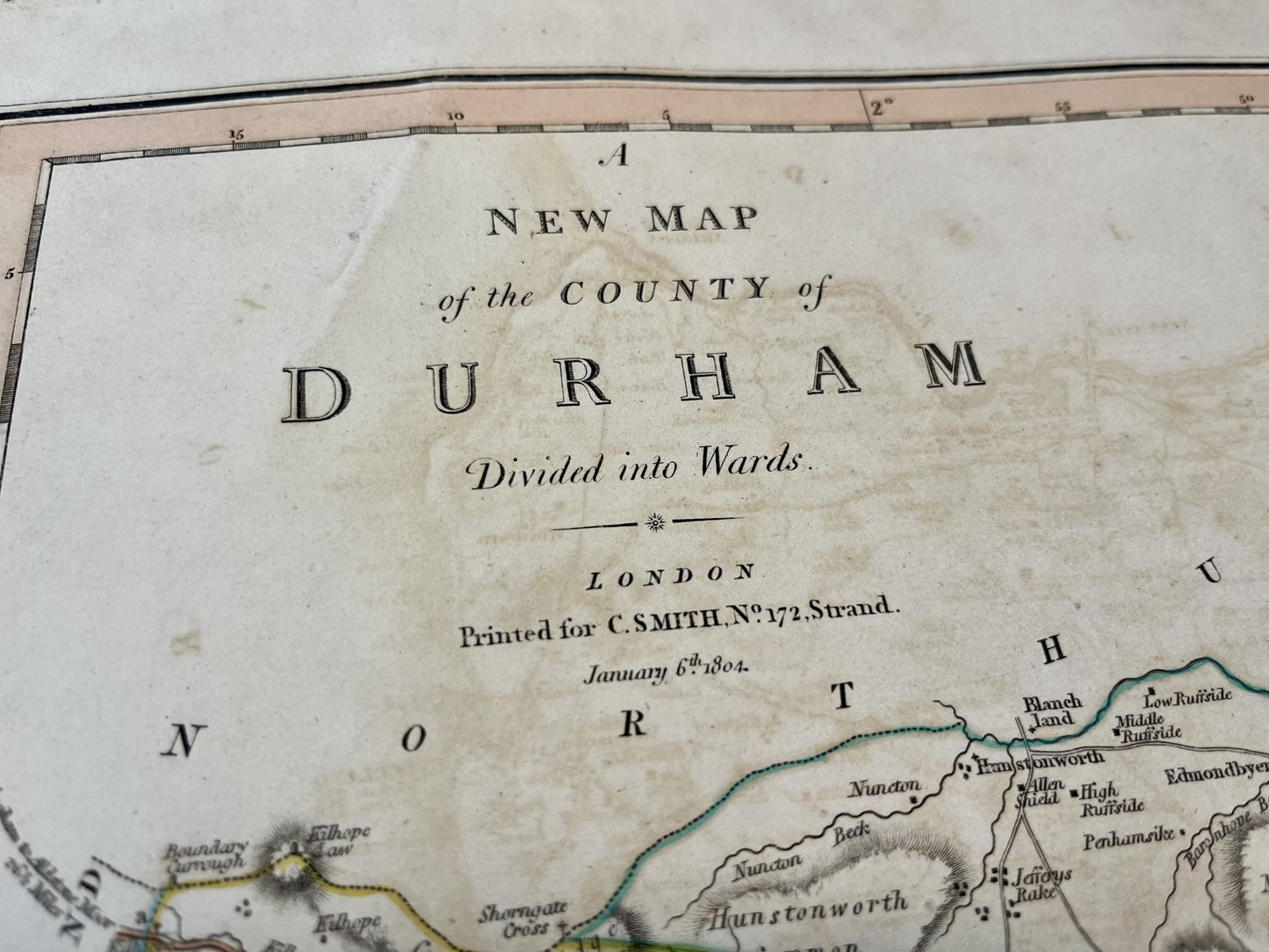 Old map Durham county England