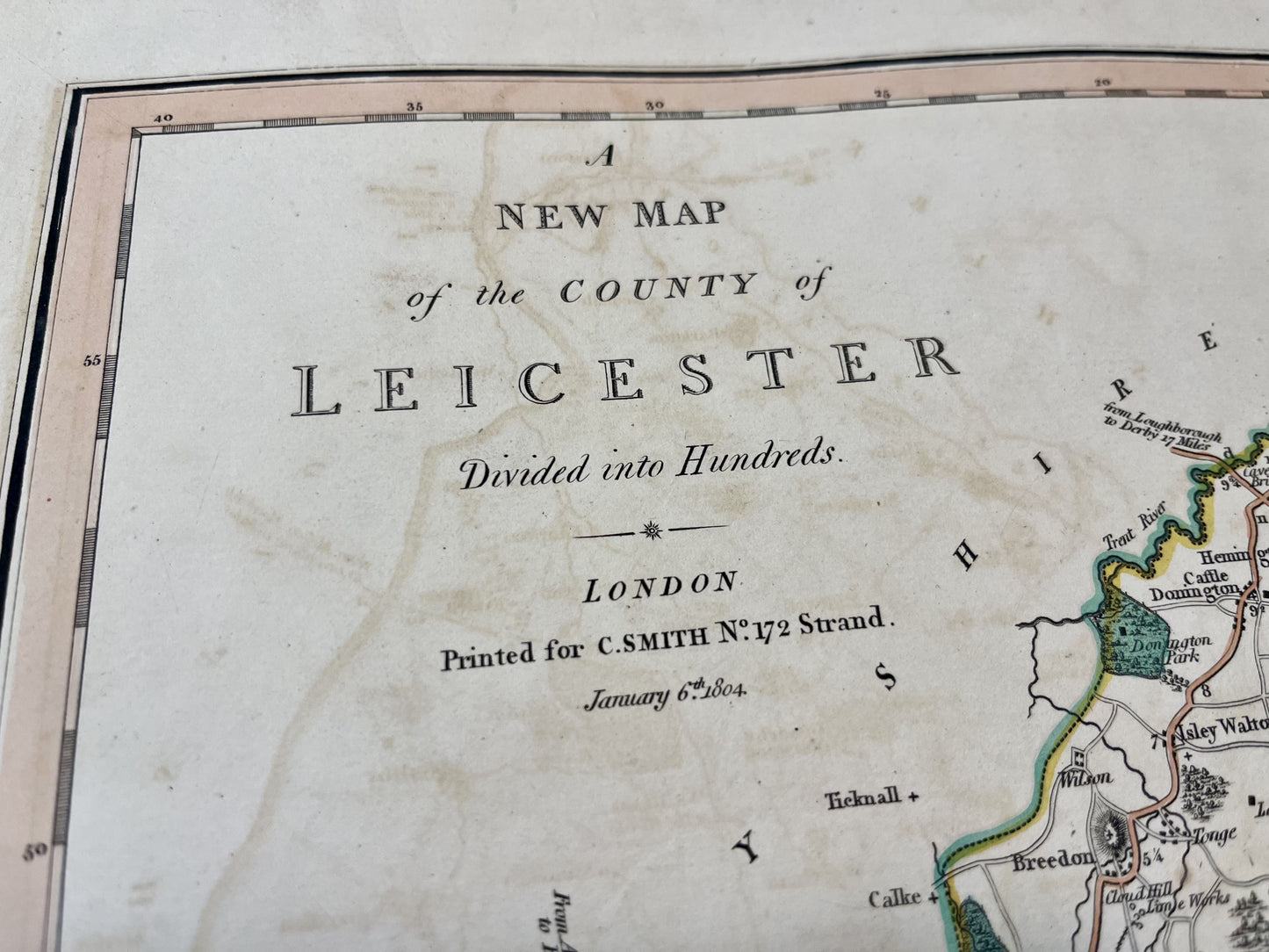 Old map Leicester county England