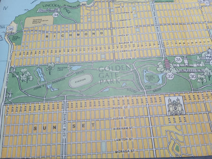 Plan pictural rétro et géographique de San Francisco - ca. 1980 - Vue du Golden Gate Park et de Downtown