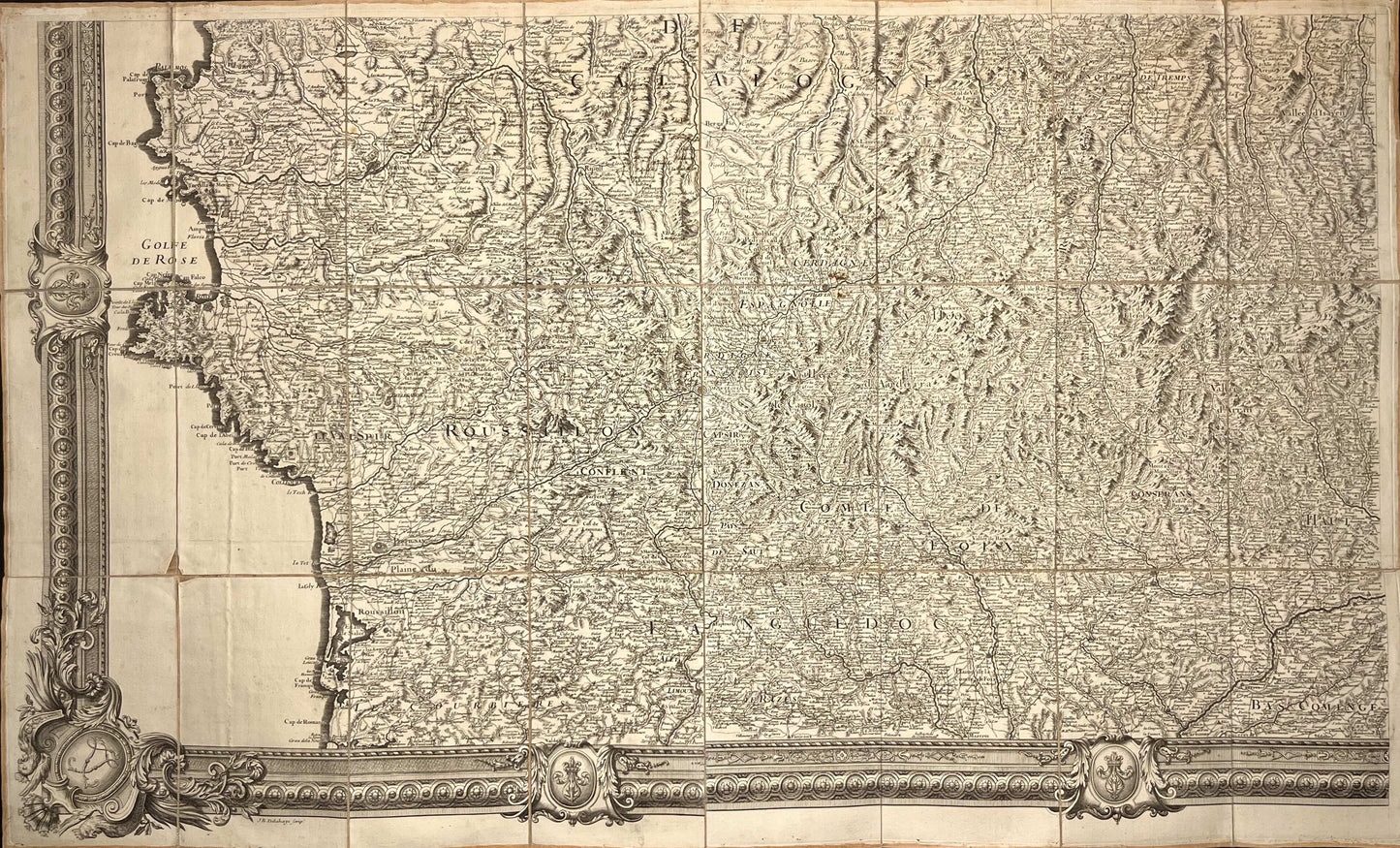 Tres grande carte ancienne Pyrenees par Sr Roussel