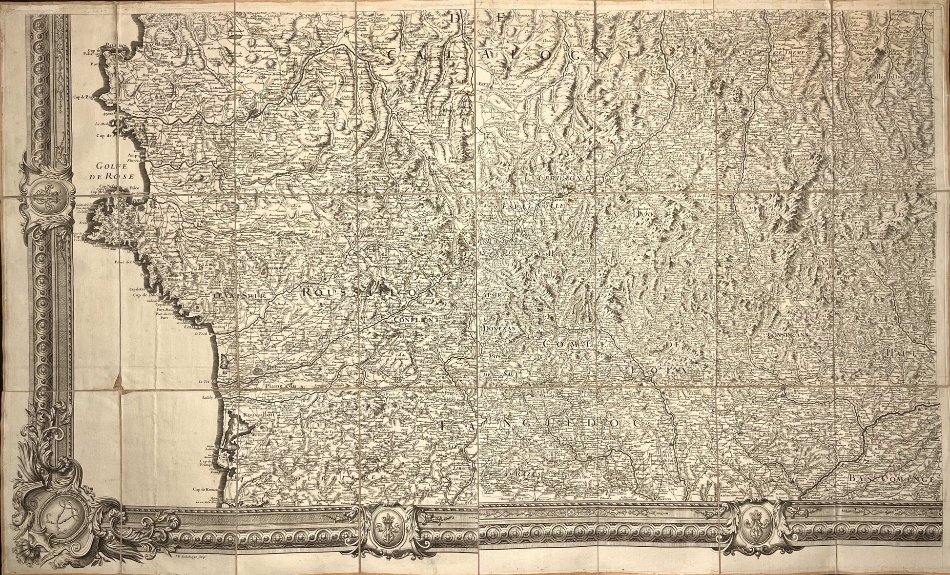Tres grande carte ancienne Pyrenees par Sr Roussel