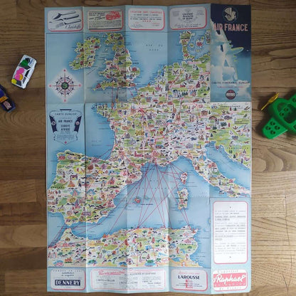 carte air france ancienne europe  vintage 