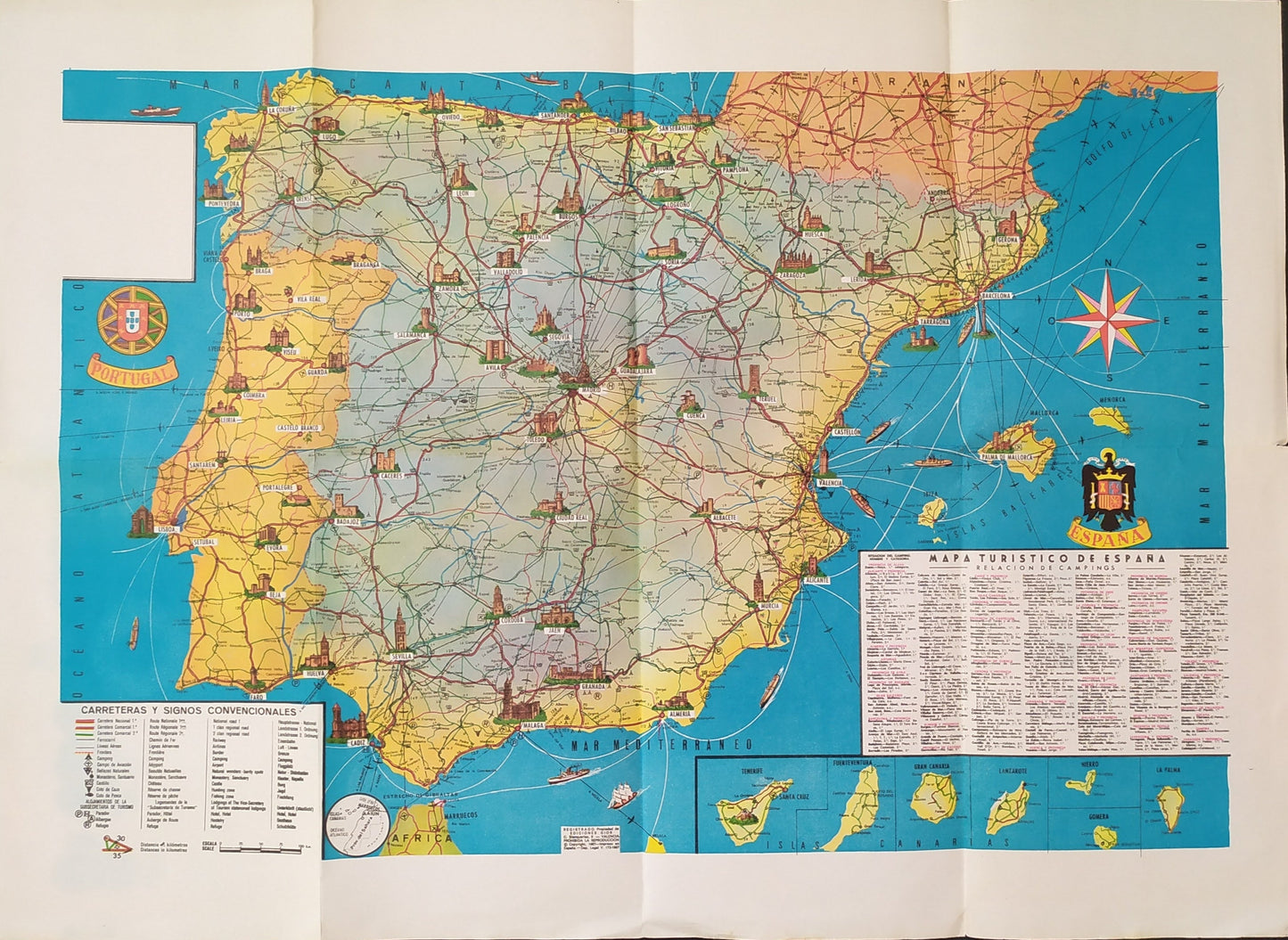 carte touristique espagne portugal