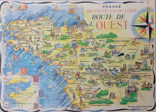 carte vintage de l'ouest de la France