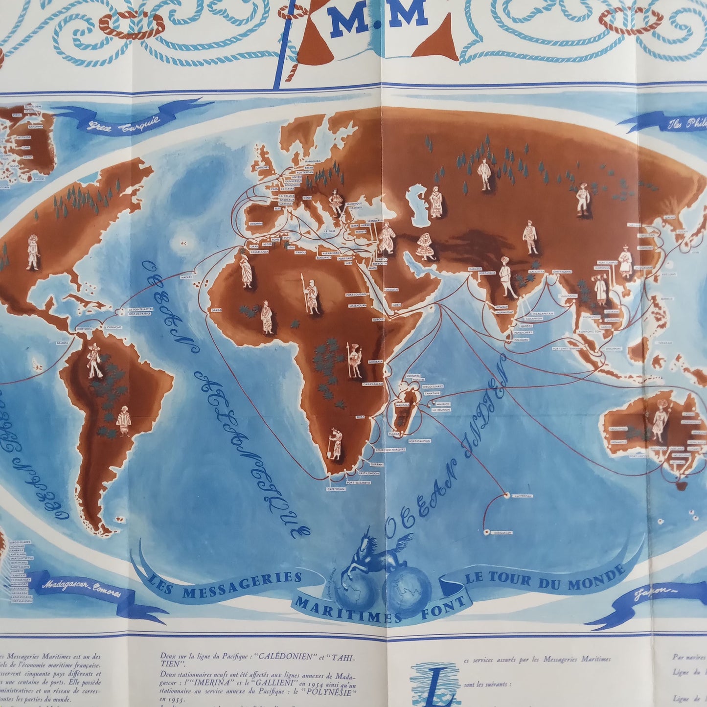 Détail du planisphère centré sur l'Océan Atlantique, illustrant les routes entre l'Europe, l'Afrique et les Amériques.