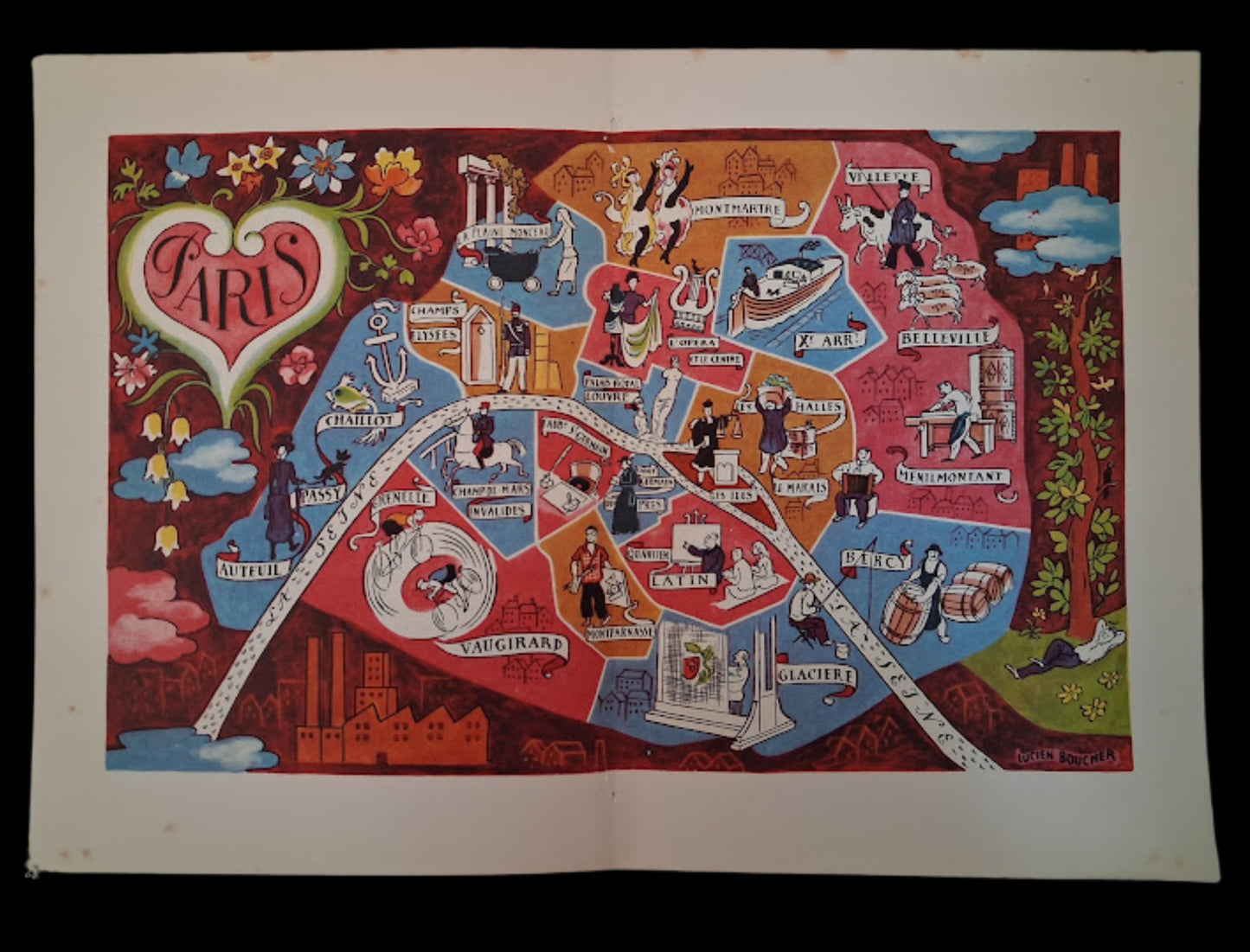 carte ancienne de paris par Lucien Boucher Pictorial map Lucien Boucher Paris 