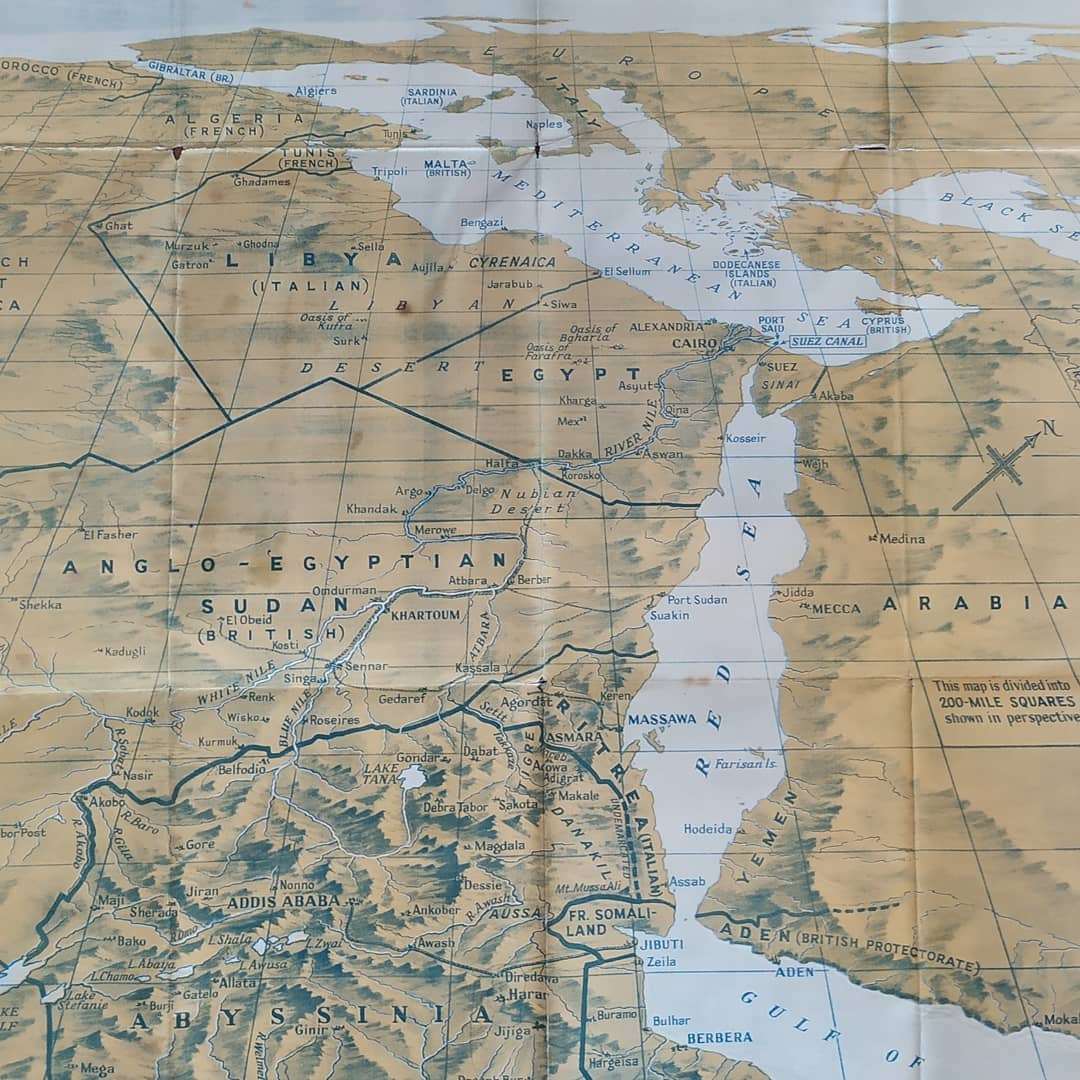 Gros plan de la Mer Rouge et de la Corne de l'Afrique, avec Massawa, l'Érythrée Italienne et Port Sudan.