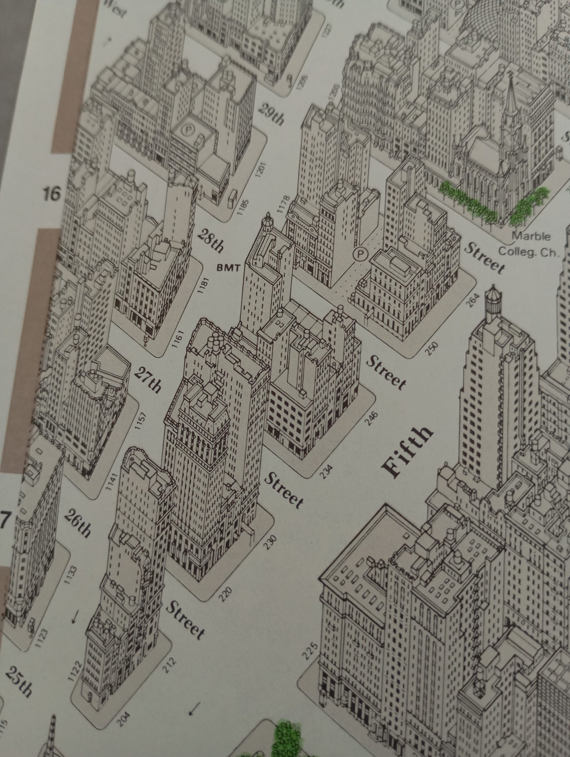 Plan rétro illustré et géographique de Midtown Manhattan, New York, par Constantine Anderson - 1980