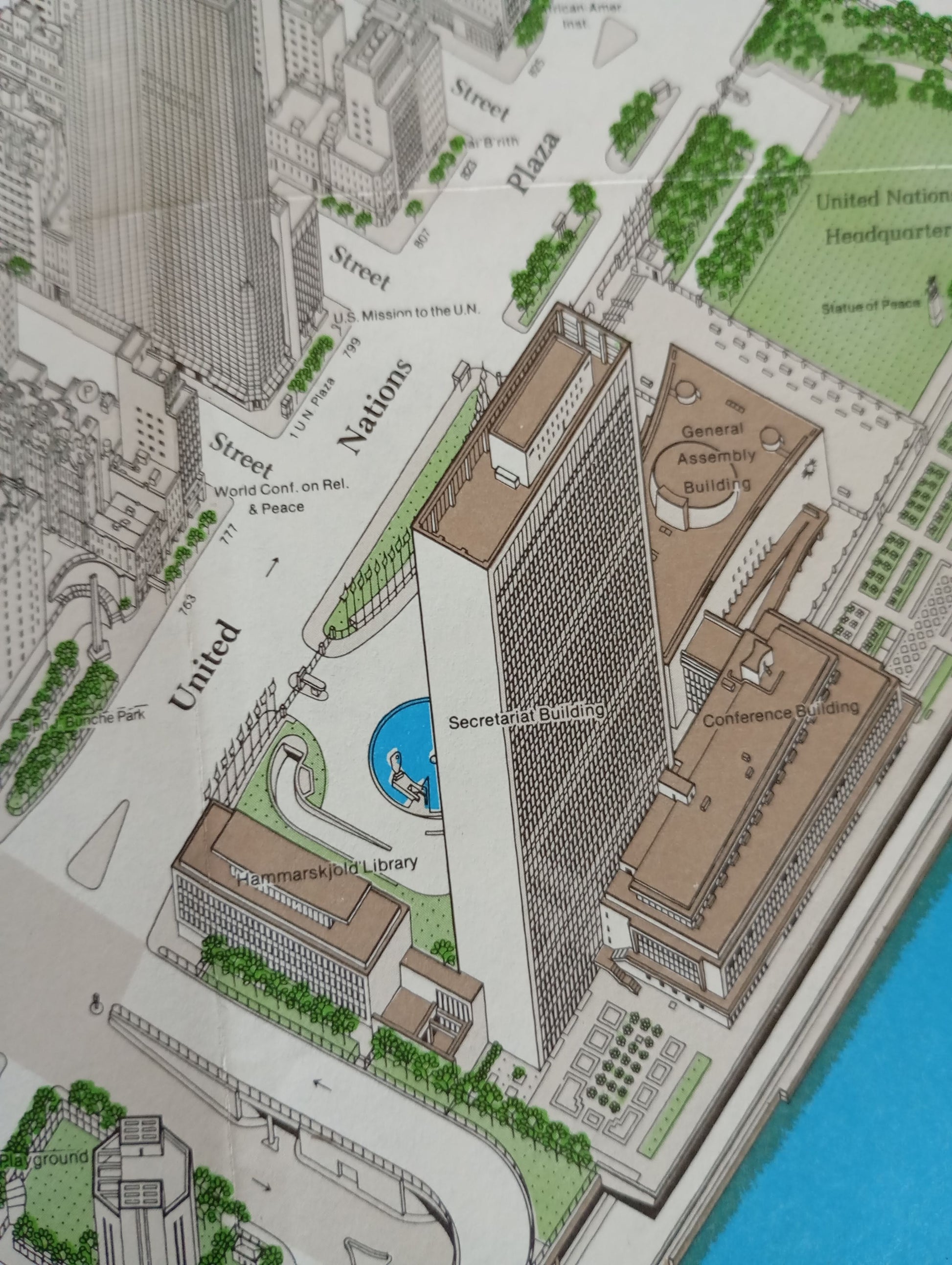 Plan rétro illustré et géographique de Midtown Manhattan, New York, par Constantine Anderson - 1980