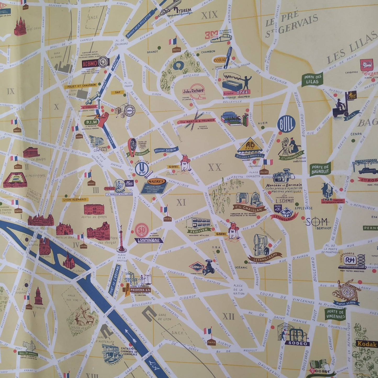 plan paris monumental vintage industriel
