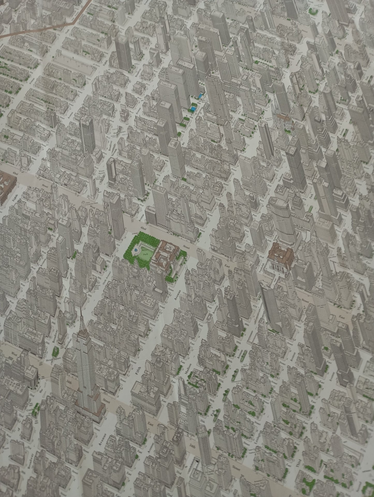 Plan rétro illustré et géographique de Midtown Manhattan, New York, par Constantine Anderson - 1980