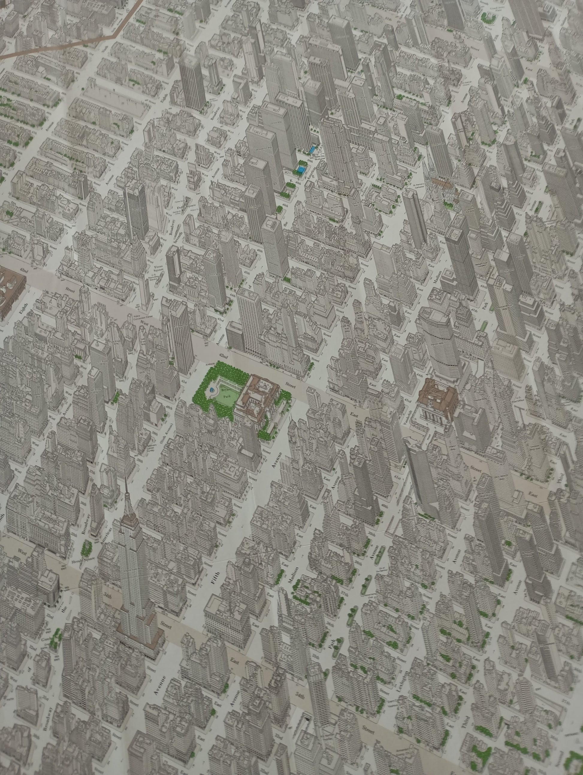 Plan rétro illustré et géographique de Midtown Manhattan, New York, par Constantine Anderson - 1980