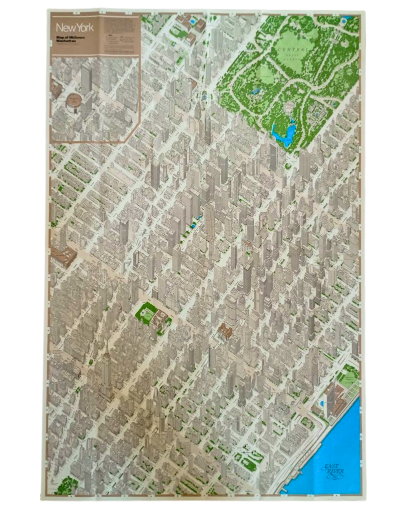Plan rétro illustré et géographique de Midtown Manhattan, New York, par Constantine Anderson - 1980