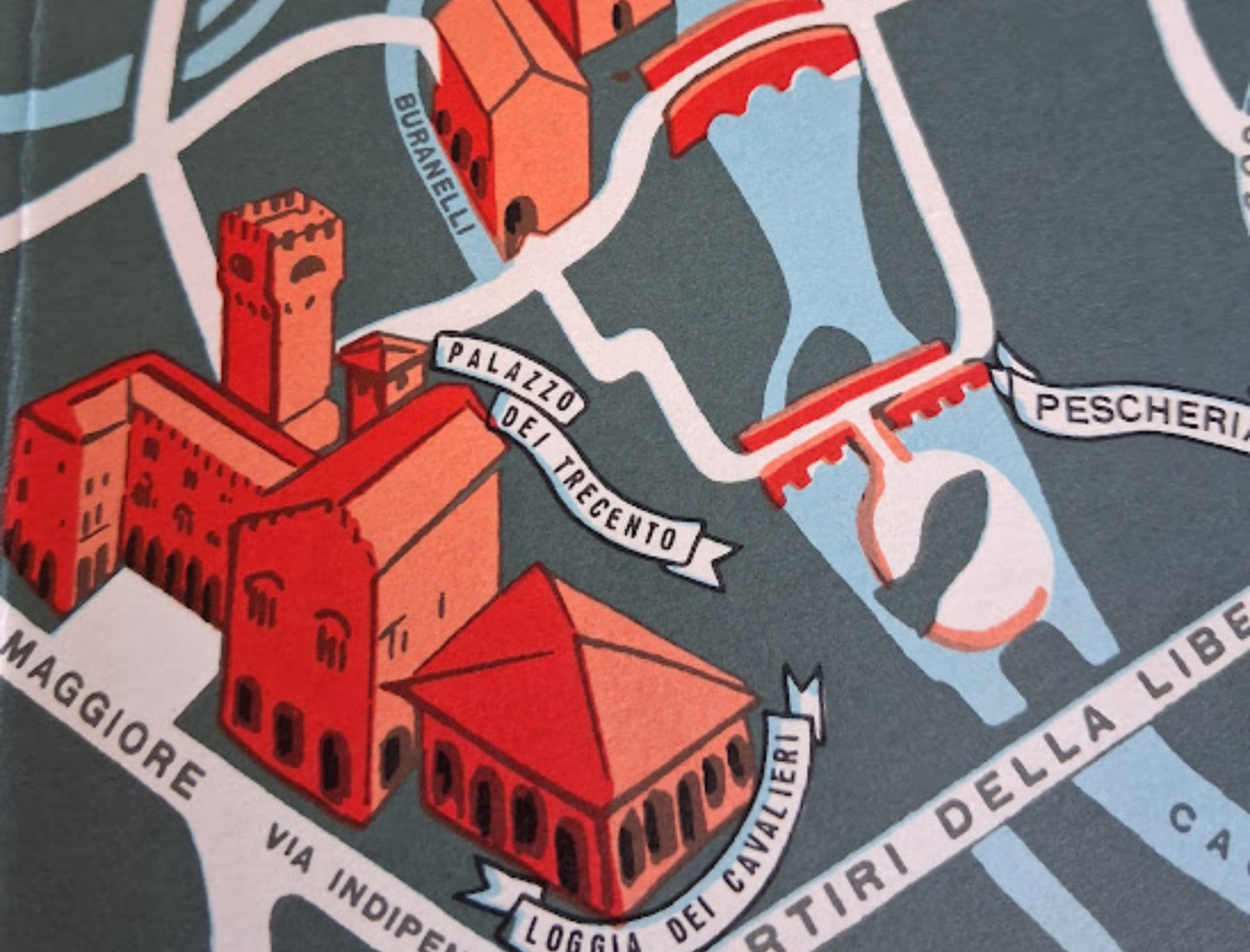 Gros plan sur le centre du plan de Trévise, montrant le Duomo et les rues Via XX Sett., Via Indipendenza, et Via Calmaggiore