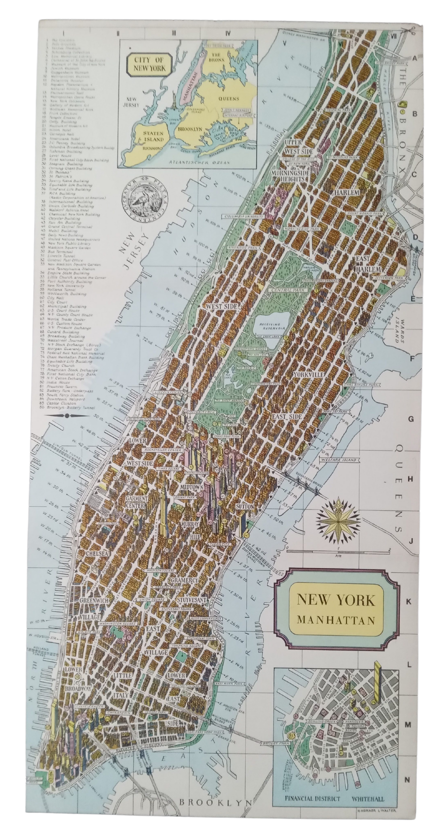 Carte géographique rétro de Manhattan par Körner et Walter