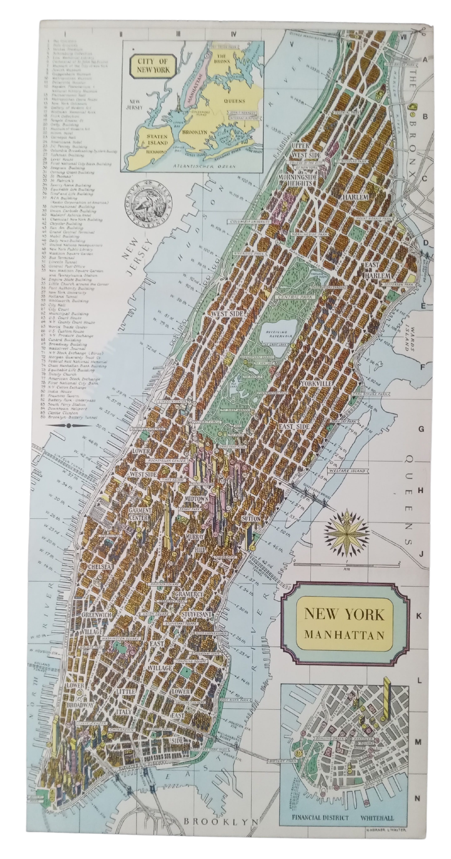 Carte géographique rétro de Manhattan par Körner et Walter